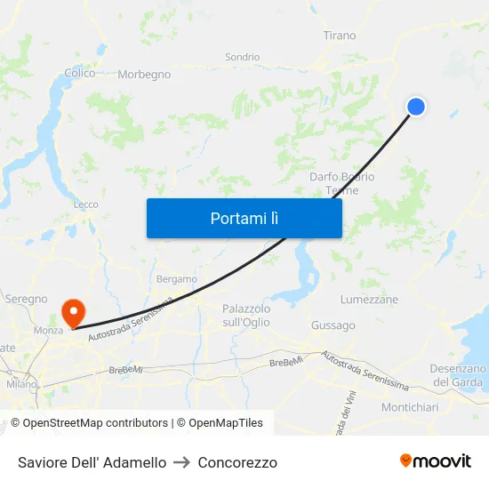 Saviore Dell' Adamello to Concorezzo map
