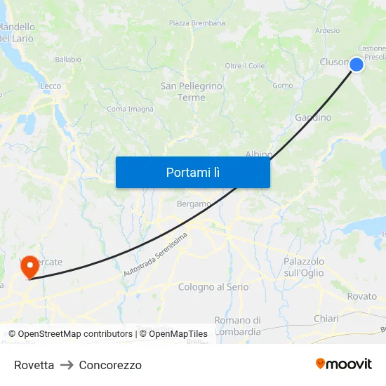 Rovetta to Concorezzo map