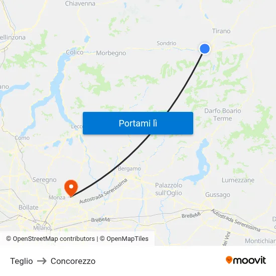 Teglio to Concorezzo map