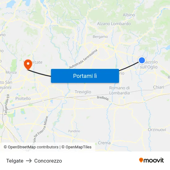 Telgate to Concorezzo map