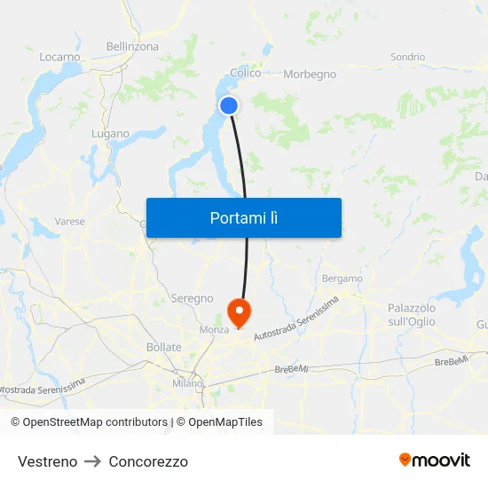 Vestreno to Concorezzo map