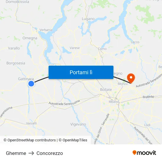 Ghemme to Concorezzo map