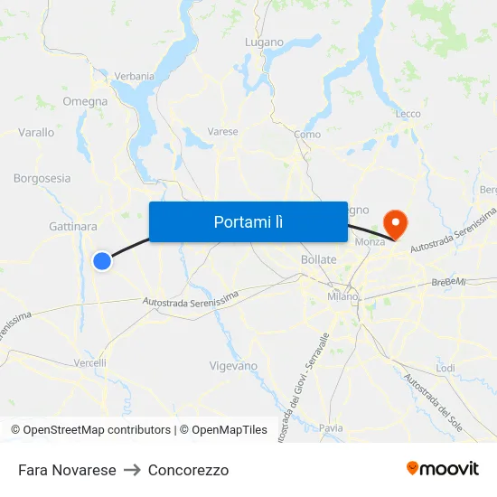 Fara Novarese to Concorezzo map