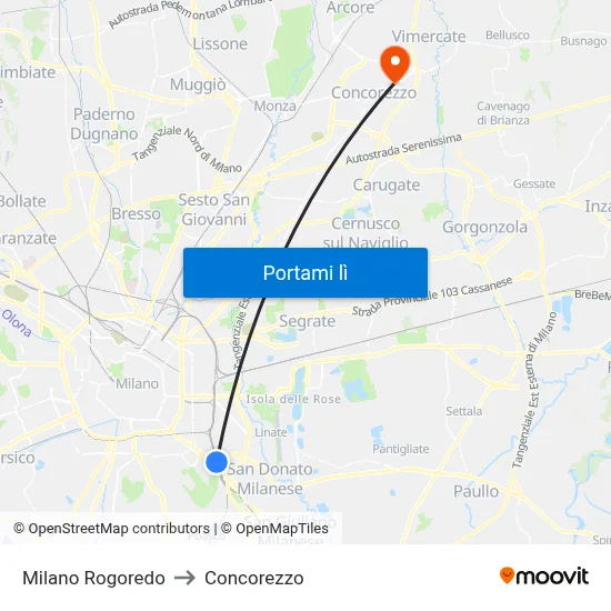 Milano Rogoredo to Concorezzo map