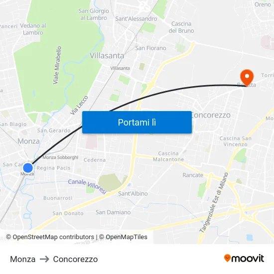 Monza to Concorezzo map