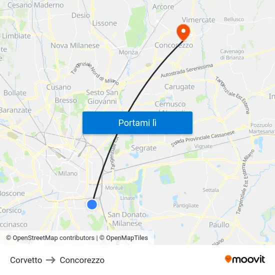 Corvetto to Concorezzo map