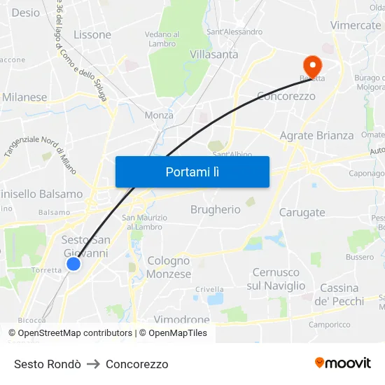 Sesto Rondò to Concorezzo map