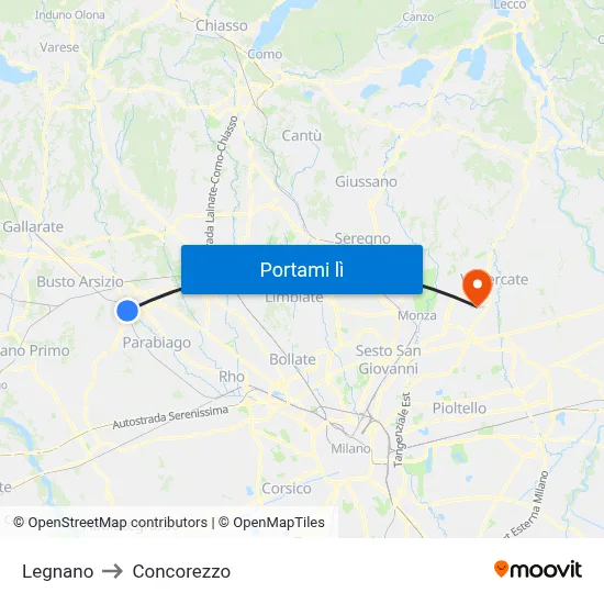 Legnano to Concorezzo map