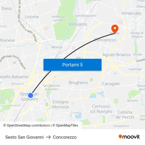 Sesto San Giovanni to Concorezzo map