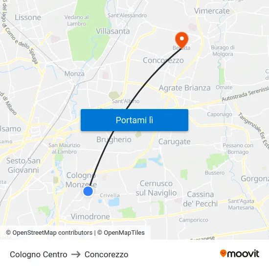 Cologno Centro to Concorezzo map