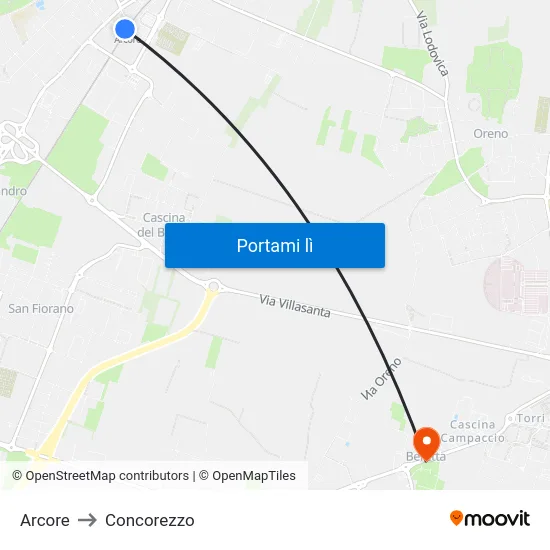 Arcore to Concorezzo map