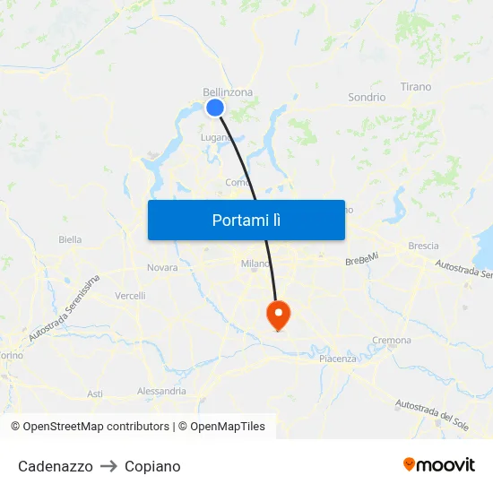 Cadenazzo to Copiano map