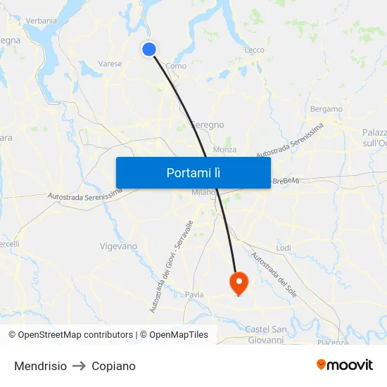 Mendrisio to Copiano map