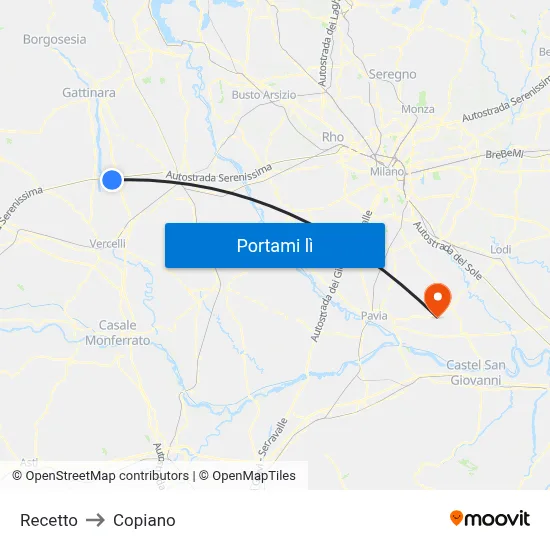 Recetto to Copiano map