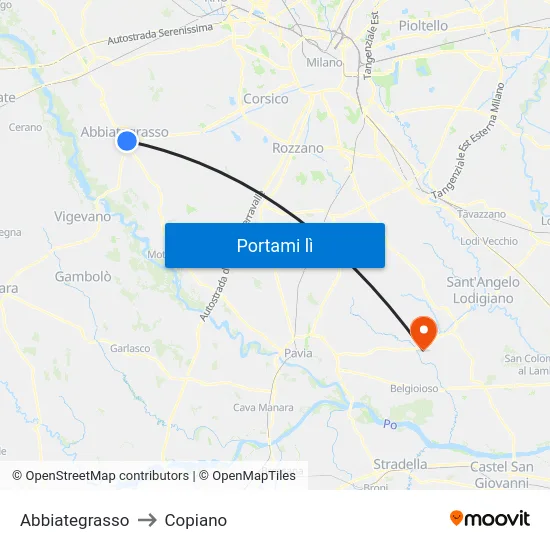 Abbiategrasso to Copiano map
