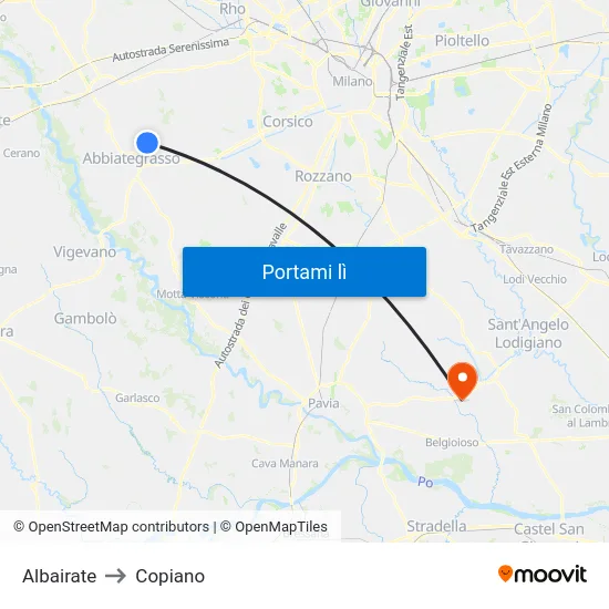 Albairate to Copiano map
