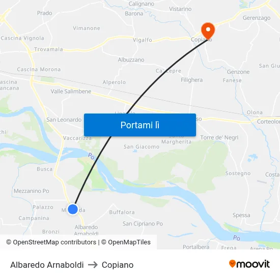 Albaredo Arnaboldi to Copiano map