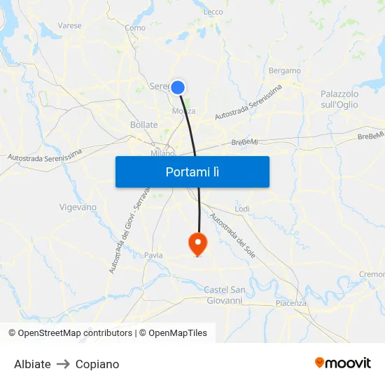 Albiate to Copiano map