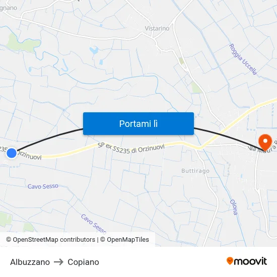 Albuzzano to Copiano map