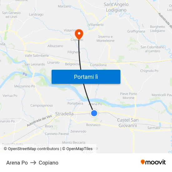 Arena Po to Copiano map