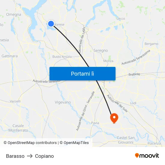 Barasso to Copiano map