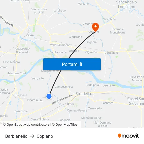 Barbianello to Copiano map