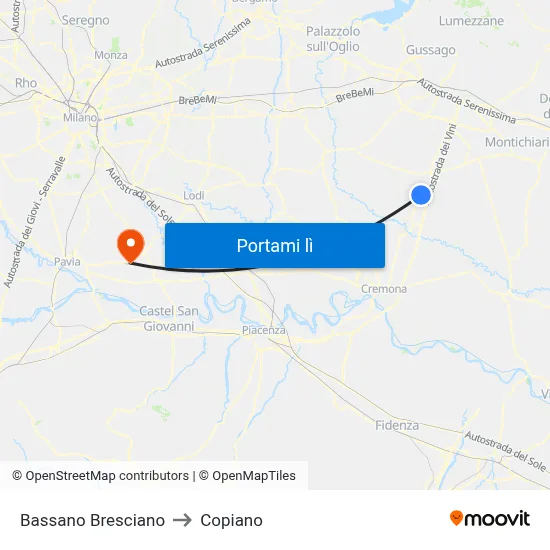 Bassano Bresciano to Copiano map