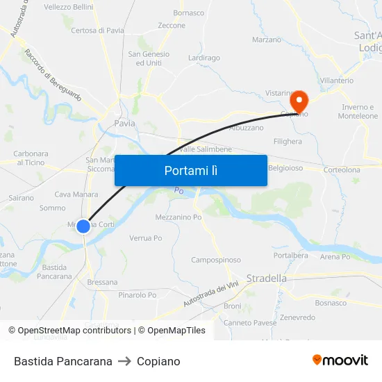 Bastida Pancarana to Copiano map
