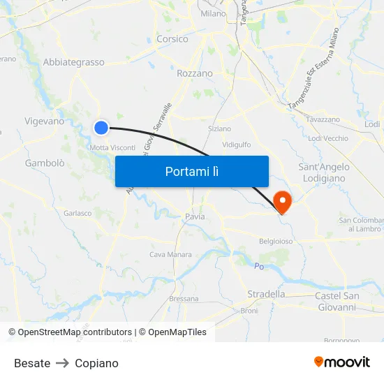 Besate to Copiano map