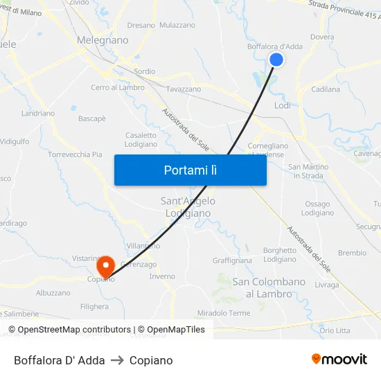 Boffalora D' Adda to Copiano map