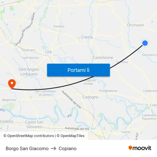 Borgo San Giacomo to Copiano map