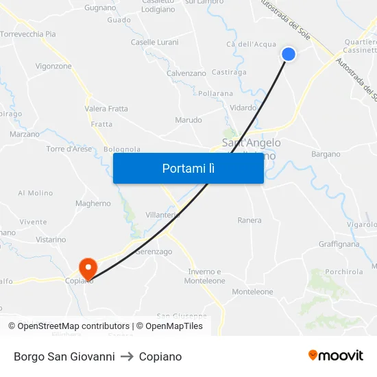Borgo San Giovanni to Copiano map