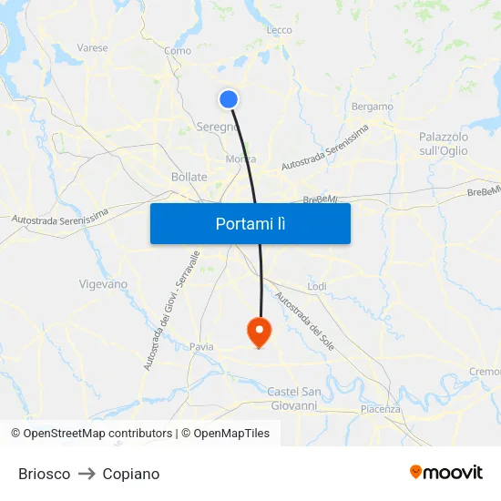 Briosco to Copiano map