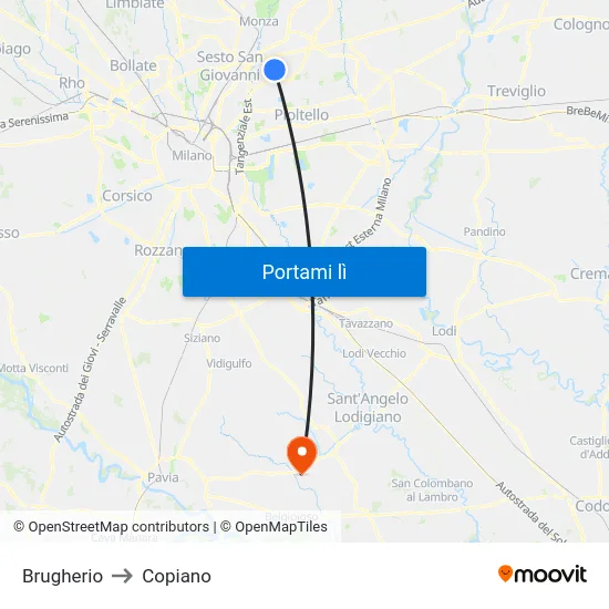 Brugherio to Copiano map