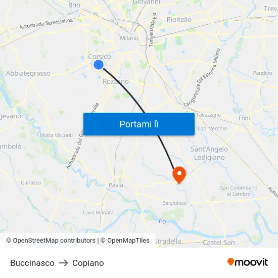 Buccinasco to Copiano map