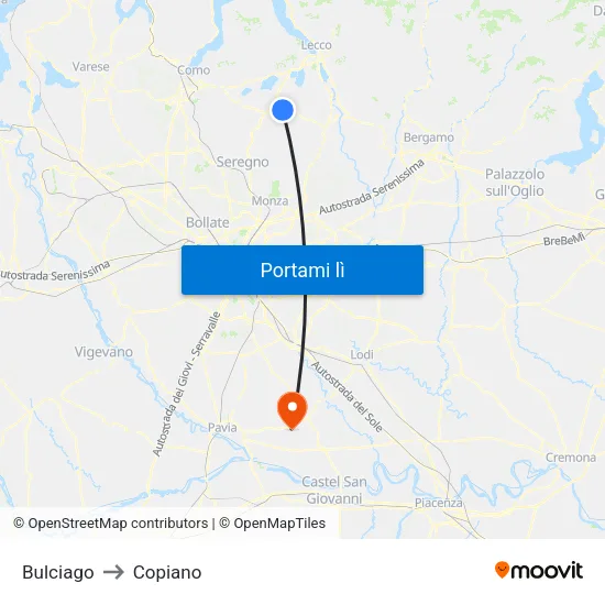 Bulciago to Copiano map