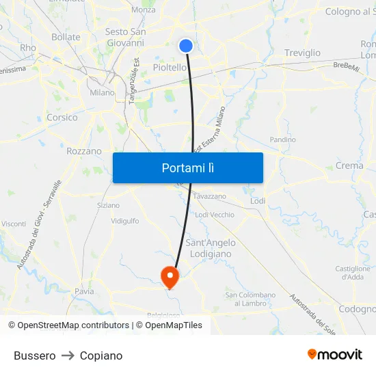 Bussero to Copiano map