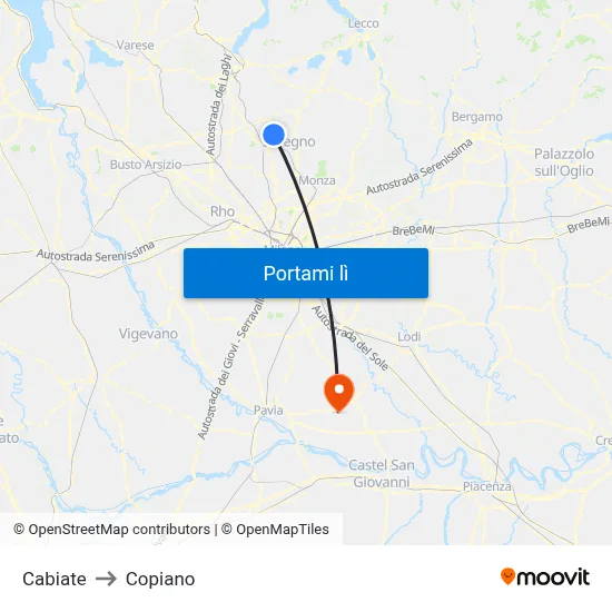 Cabiate to Copiano map