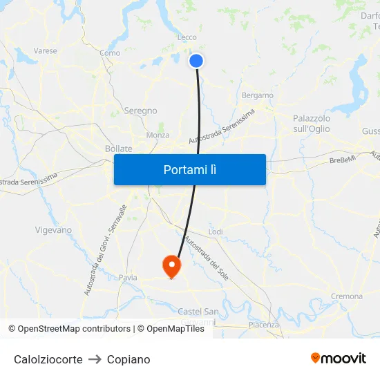 Calolziocorte to Copiano map