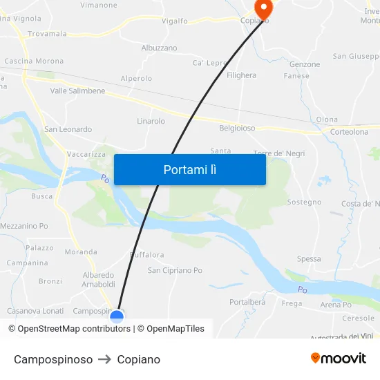 Campospinoso to Copiano map