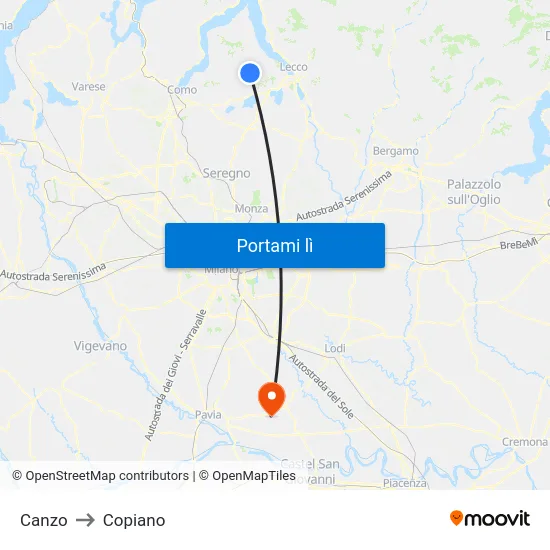 Canzo to Copiano map