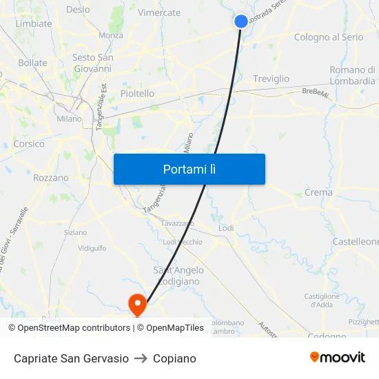 Capriate San Gervasio to Copiano map