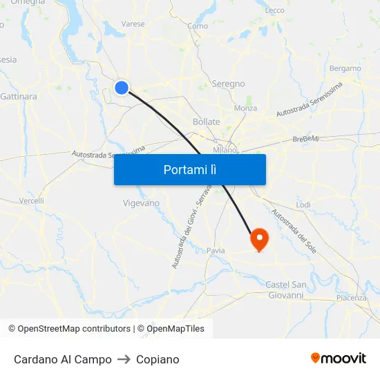 Cardano Al Campo to Copiano map
