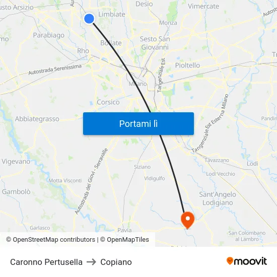 Caronno Pertusella to Copiano map