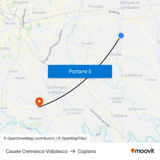 Casale Cremasco-Vidolasco to Copiano map