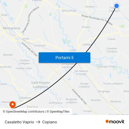 Casaletto Vaprio to Copiano map