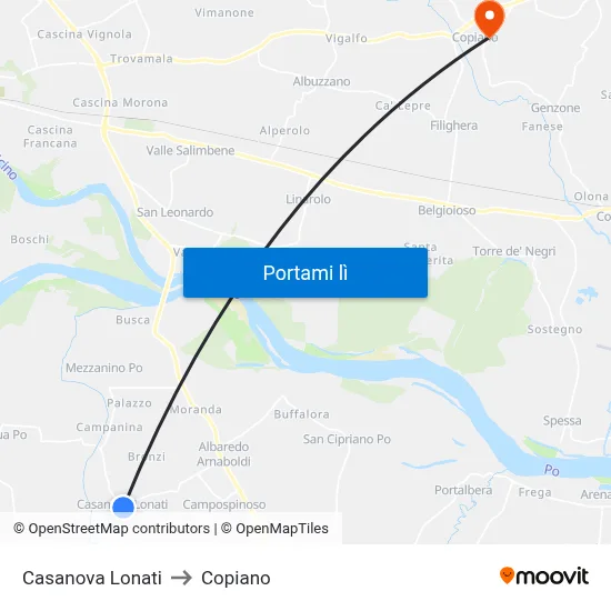Casanova Lonati to Copiano map