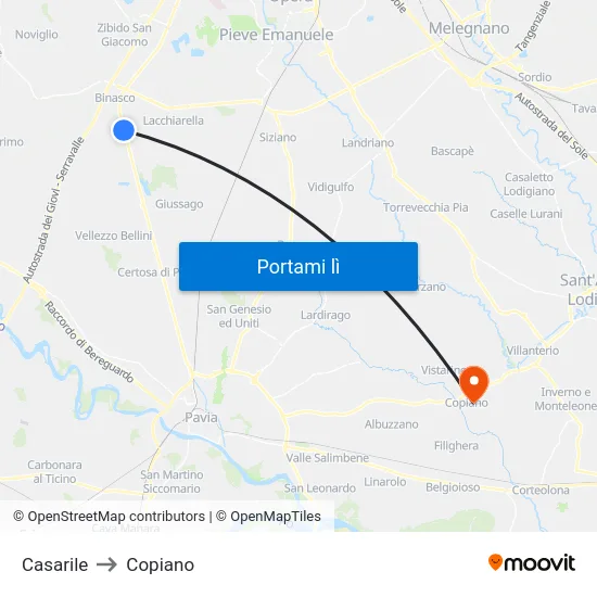 Casarile to Copiano map