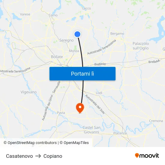 Casatenovo to Copiano map