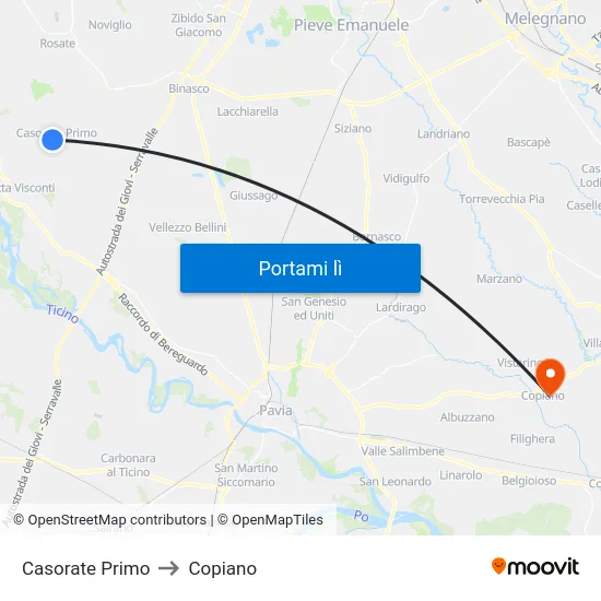 Casorate Primo to Copiano map